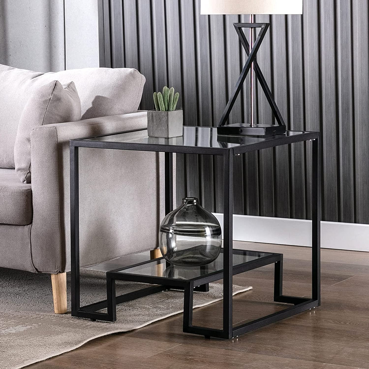 Square Side End Table Tempered Glass Top Metal Frame Living Room Furniture New 