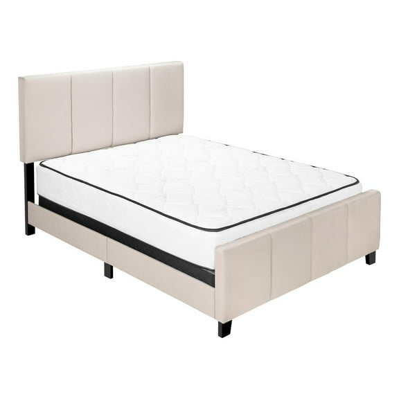 Monarch Specialties Queen Size, Beige Linen Bed with Black Wood Legs
