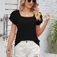 thumbnail image 2 of Mujeres corto flutter mangas Top doble capas suelta verano color puro casual camiseta, 2 of 7
