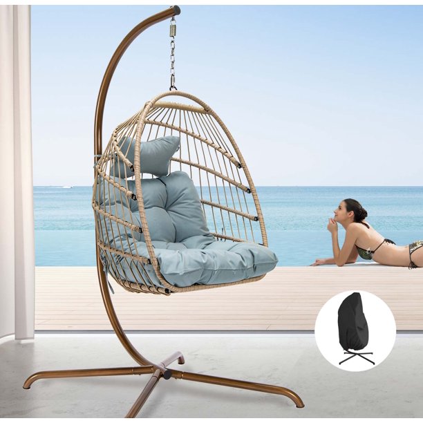 Nicesoul Foldable Wicker Hanging Egg Chair With Stand and Cover, Color