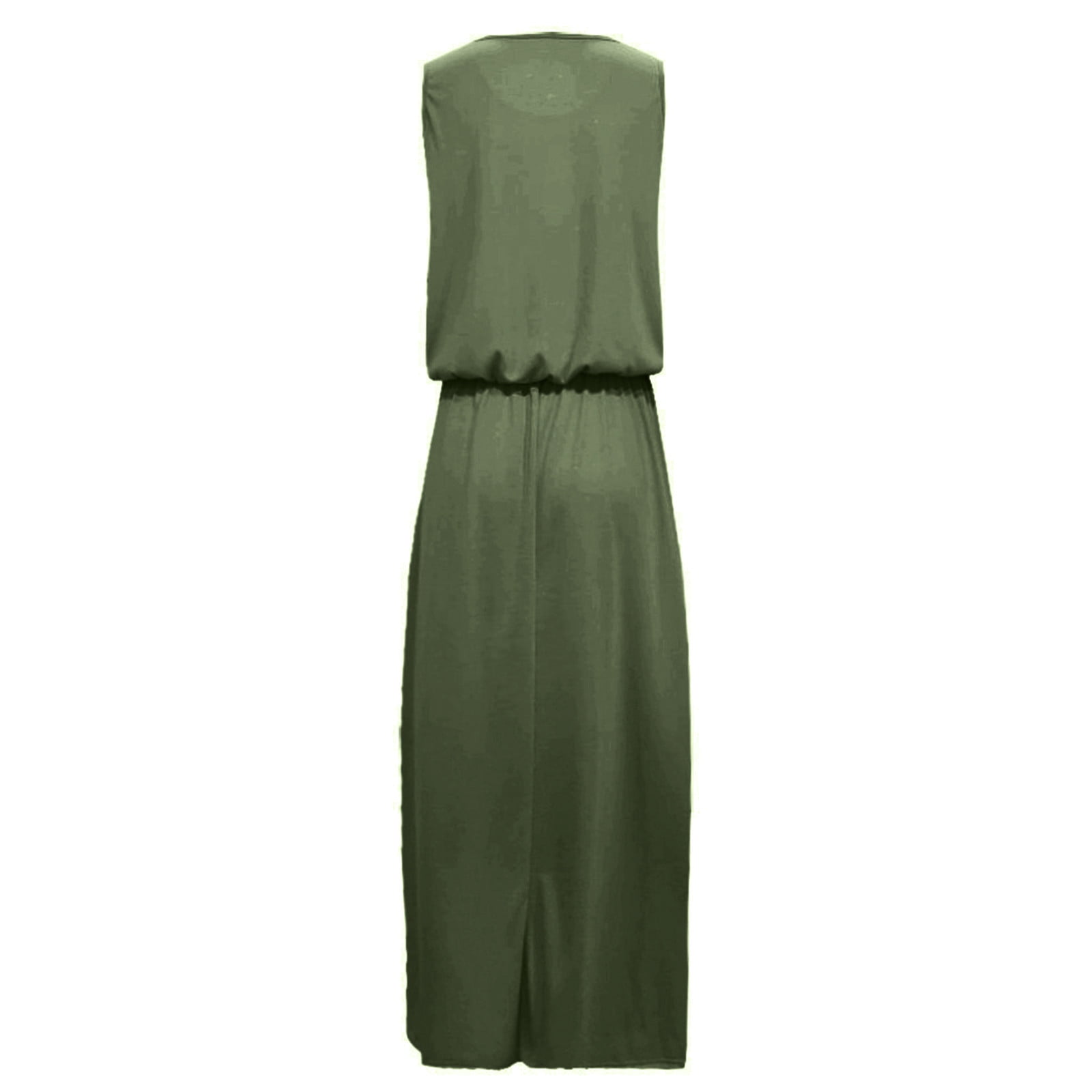 Fashion Women's Summer Casual Sleeveless O-Neck Solid Fork Opening Dress Early Access Deals Gift for Adults Great gifts for less