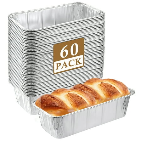 Godance 60 Pack Aluminum Mini Loaf Baking Pans, 1Lb Heavy Duty Disposable Loaf Pans, Thick Foil Bread Pans for Baking Holiday Treats Food Storage and Takeout