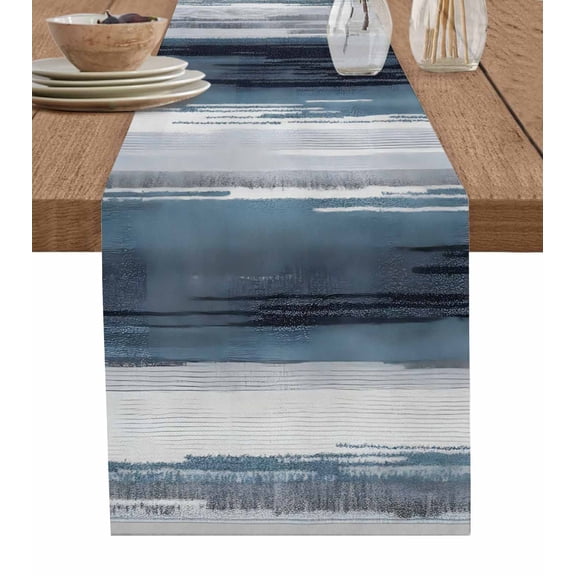 Table Runner Blue Gray White Striped Table Decoration for Kitchen Dinning Abstract Table Decoration for Indoor Outdoor Party Wedding Decor 13x90inch