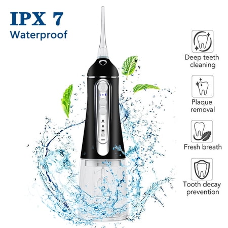 SUGIFT Water Flosser for Teeth 320ML Water Flossers Dental Oral Irrigator with DIY Mode 4 Jet Tips  IPX7  Portable for Home&Travel Black
