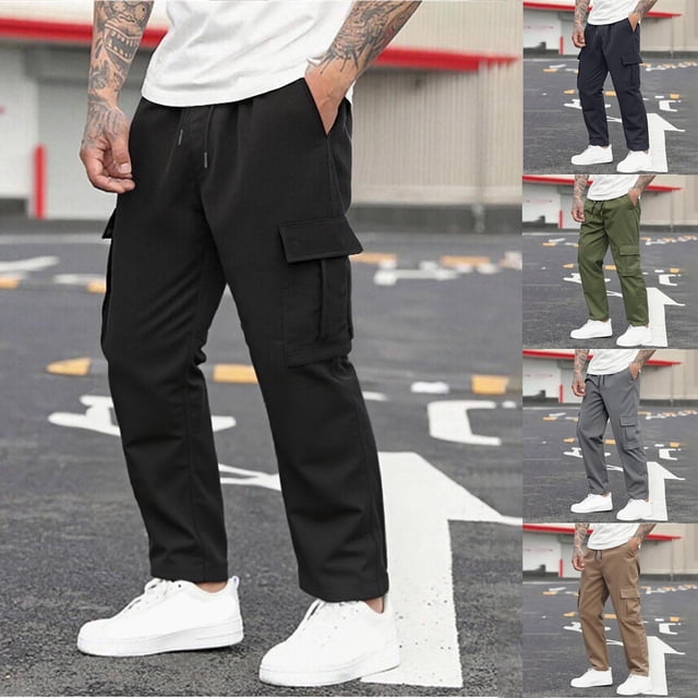 JDQJBZ Summer Mens Pants,Cargo Pants for Men Comfortable Pants for Men Solid Color Multi Pocket Drawstring Elastic Waist Workwear Daily Pants