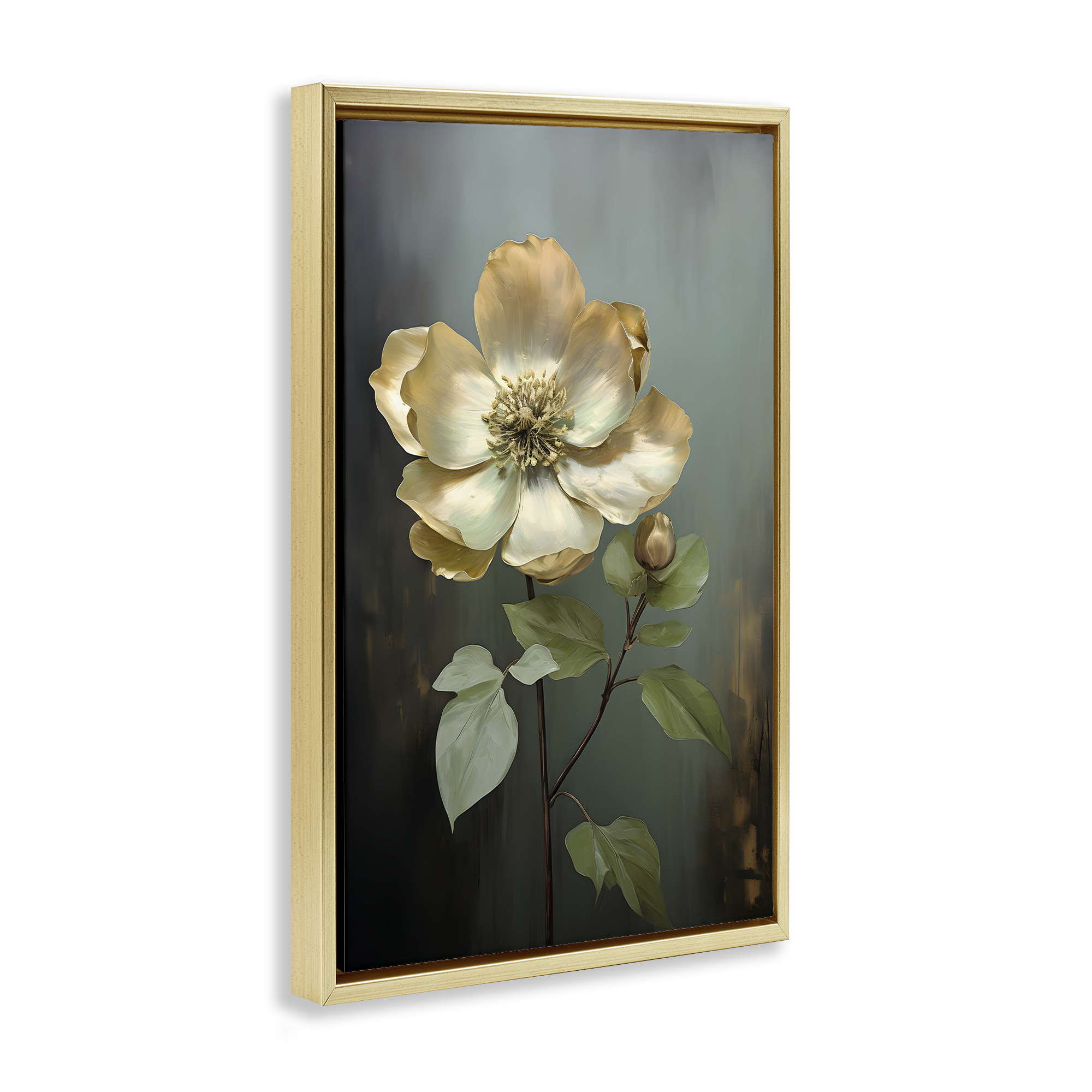 Stupell Industries White Floret Petals Botanical & Floral Painting Gold Floater Framed Art Print Wall Art, 17 x 25
