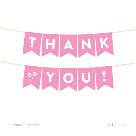Thank You Pink Girl Baby Shower Hanging Pennant Garland Party Banner