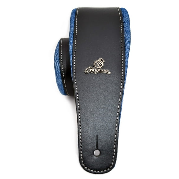 Magma Leathers 2.52" Delux Argentinean padded Black Leather and jeans Guitar Strap (07MN01A.)