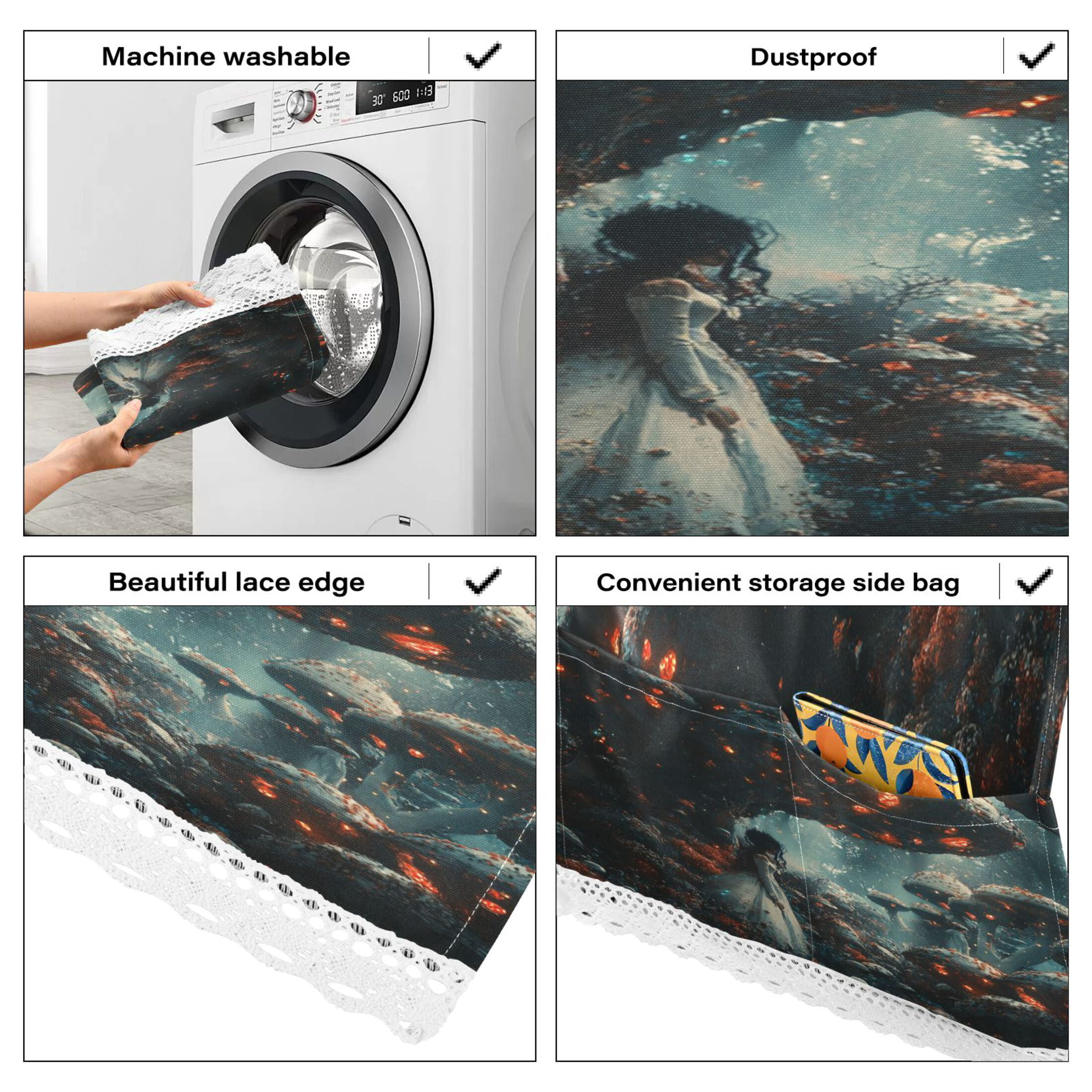 Shaped Like A MushroomWasher and Dryer Covers Dust-Proof and Oil Resistant Fridge Cover with 4 Storage Pockets Washing Machine Top Cover for Laundry Kitchen Home 51.2 x 22 In