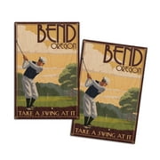 Bend, Oregon, Golfer, Take a Swing at It (4x6 Birch Wood Postcards, 2-Pack Stationary, Rustic Home Wall Decor)