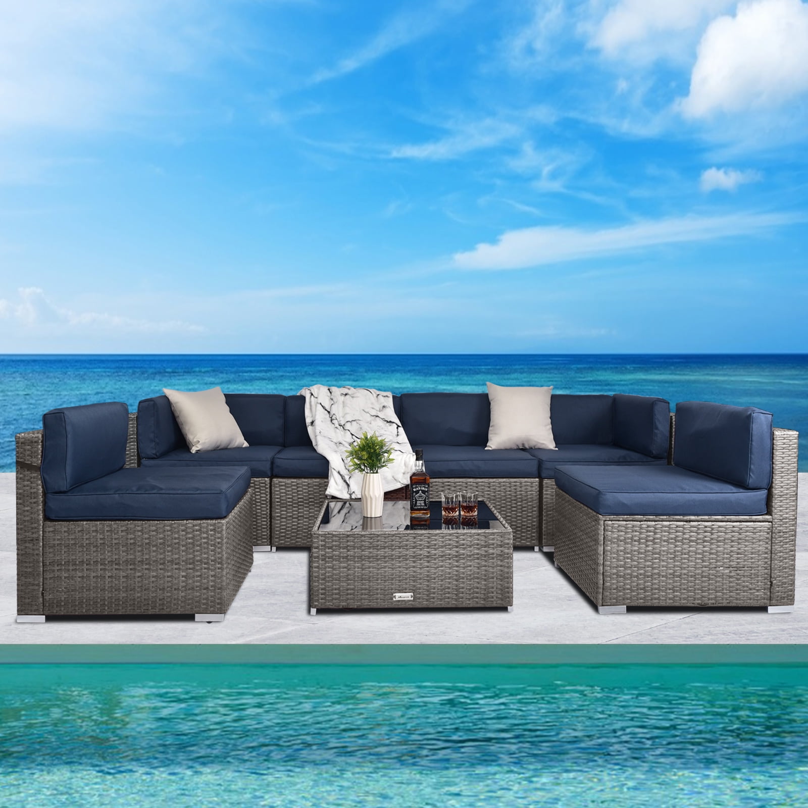 Superjoe 7 Pieces Outdoor Sectional Sofa SetWicker Patio Conversation