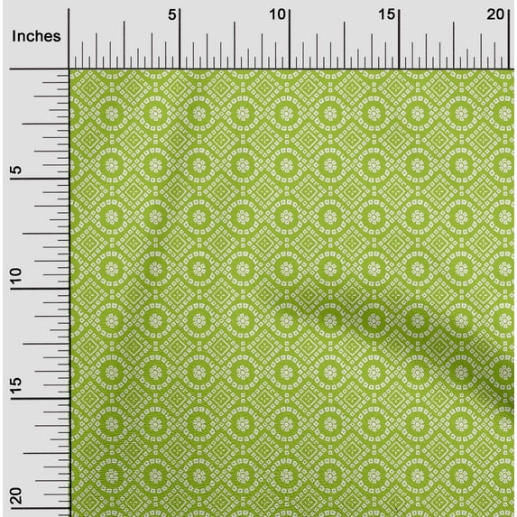oneOone Polyester Lycra Light Green Fabric Geometric Bandhani Sewing Material Print Fabric By The Yard 56 Inch Wide