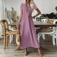 thumbnail image 4 of Tianiyouqing Maxi Dress Women Linen Trendy Short Sleeve Flowy Elegant Maternity Shift Dresses Zip Up V Neck Bohemian Cocktail Tank Dresses Purple L, 4 of 7