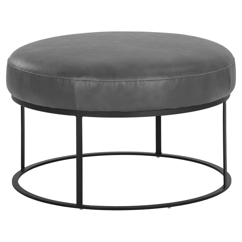 Sunpan Elgin 30 25 Round Modern Faux Leather Ottoman In Overcast Gray Com Faux Leather Ottoman In Overcast, Round Ottoman Leather Bench