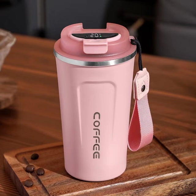 Taza de café con tapa transparente, taza de vacío de acero inoxidable 304, taza práctica para oficina y automóvil