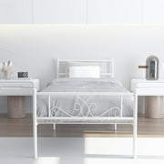 WeeHom Kids Single Metal Platform Bed Frame Mattress Foundation Twin Size Bed Frame for Bedroom, White