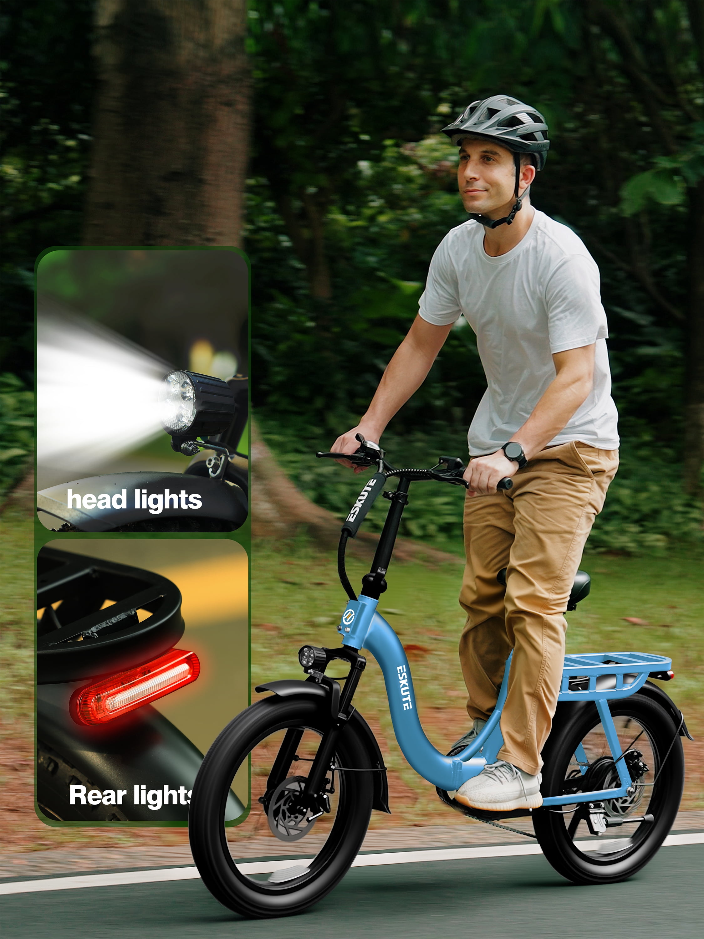 Adult Electric Bike – 1200W Peak Motor, 28 MPH, Foldable 20×3" Fat Tire, 48V 10.4Ah Battery Up to 55 Miles, 7-Speed Step-Through Cargo E-Bike with NFC Unlock, Blue with Front Basket