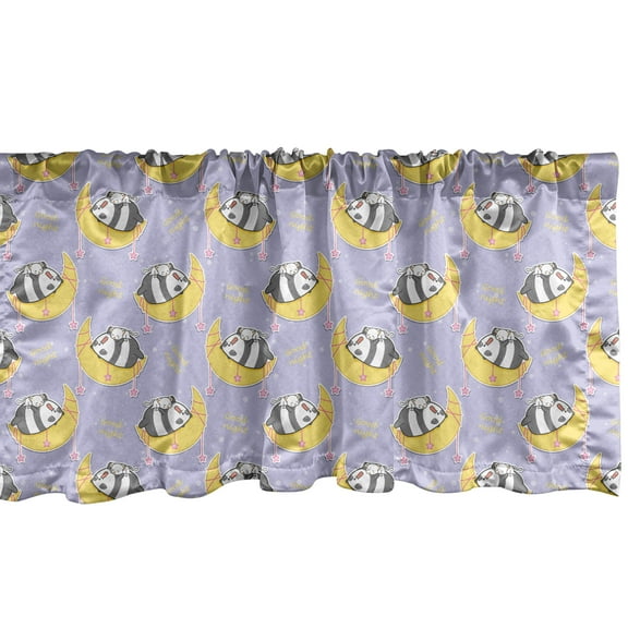 Ambesonne Saying Window Valance, Cat Panda on the Moon, 54" X 12", Mustard Purple