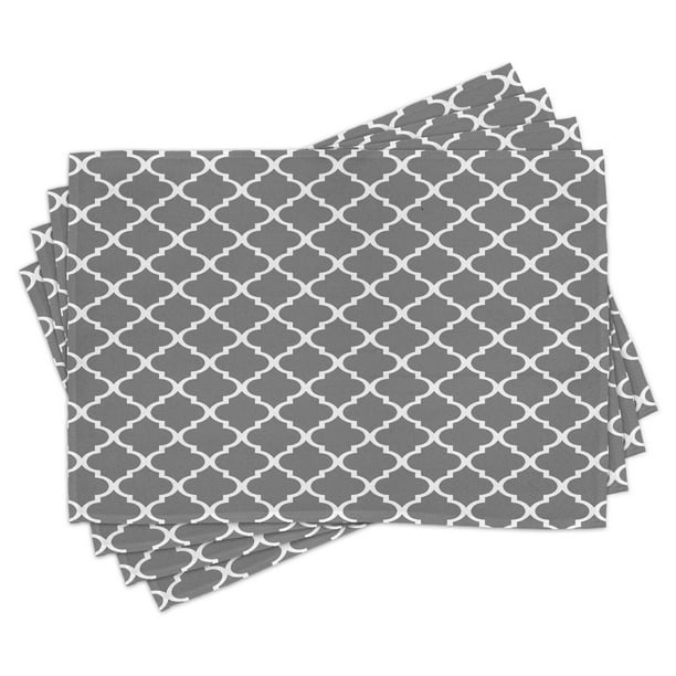 Grey Placemats Set of 4 Quatrefoil Pattern Barbed Design Geometric Leaf