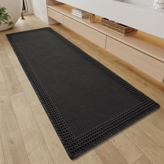 Black 2' X 6' Waffle Bathroom Runner Rug