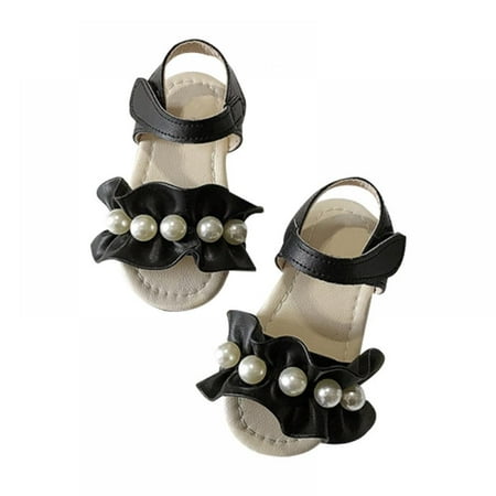 

Toddler Girl s Ruffled Open Toe Strap Sandals Pearl Flower Princess Beach Sandals