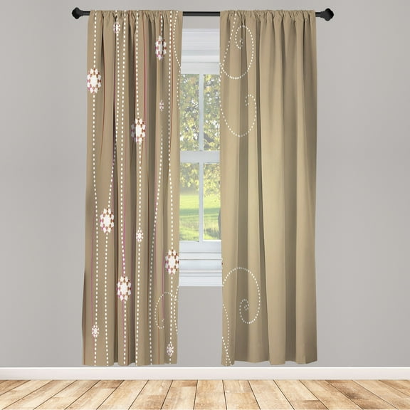 Ambesonne Abstract Art Curtains, Flowers Dotted Lines, Pair of 28"x95", Pale Camel