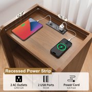 HIPPIY Co.ltd Fluted Nightstand with Charging Station,Wood Bedside Table Night Stand with Drawer and Open Shelf,Modern End Side Table for Bedroom,Living Room,Walnut