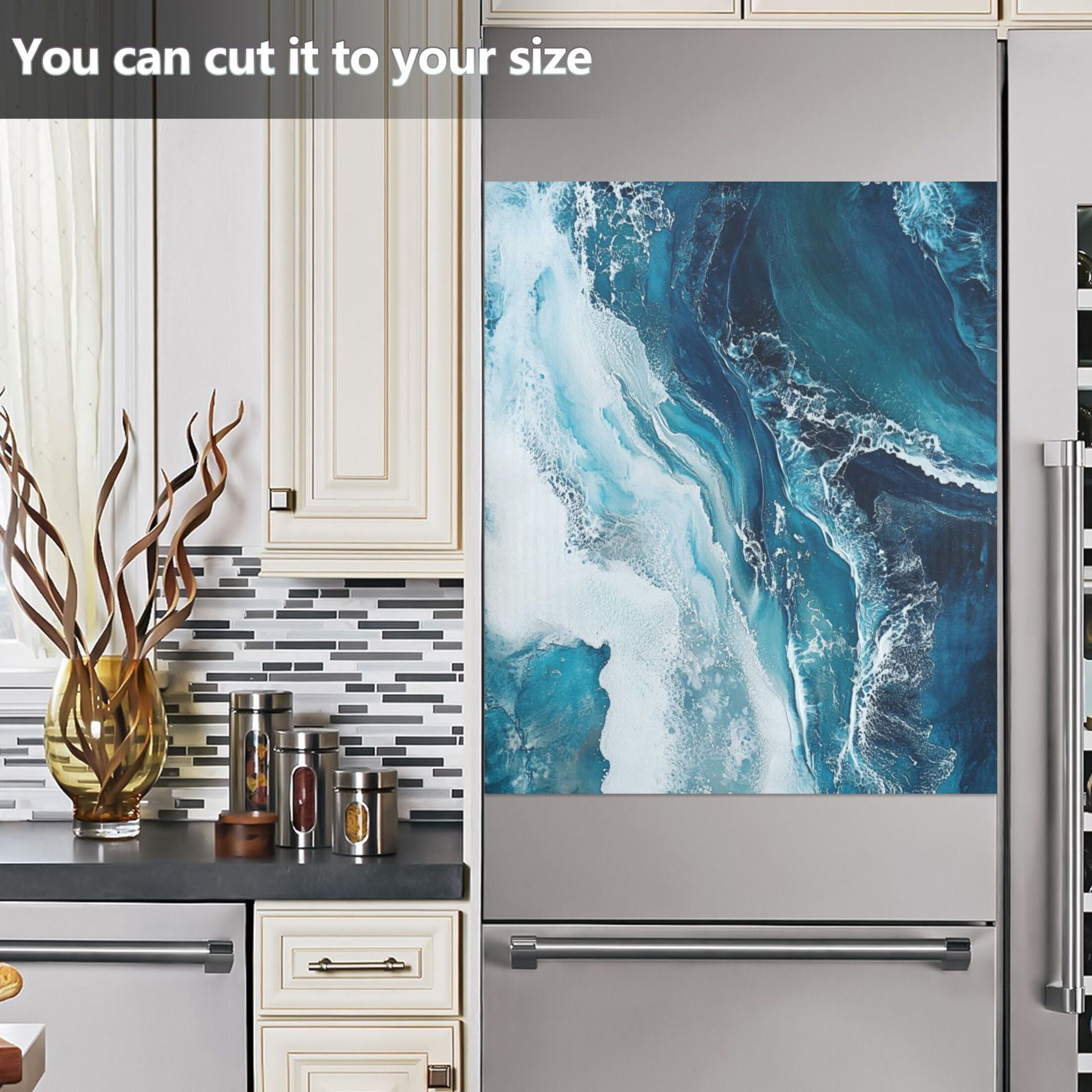 Dishwasher Magnetic Sticker 23x26 Inch Refrigerator Magnetic Sticker Washing Machine Magnetic Sticker Kitchen Panel Magnetic Sticker Home Decor Beautiful Blue Wave