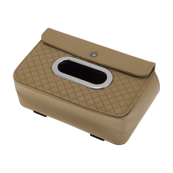 Car Tissue Holder Car Tissue Box Organizer Diamond Pattern PU 21x12.5x7.5cm Beige 1 Pcs