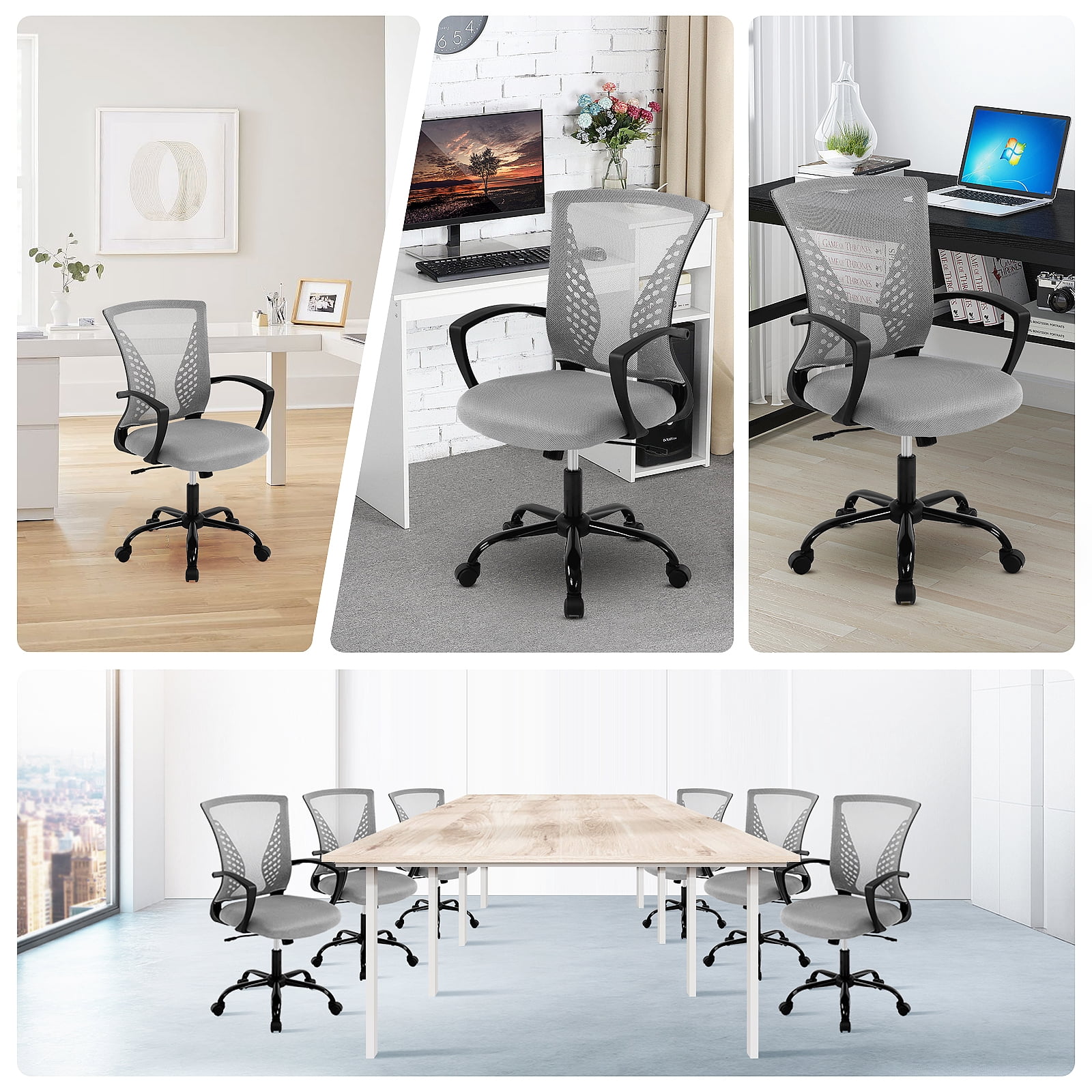 Dkelincs Office Desk Chair Adjustable Mesh Mid Back Office Chair Ergonomic Computer Chair with Lumbar Support & Wheels,  Gray