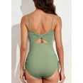 thumbnail image 6 of Eytino Womens One Piece Swimsuits Square Neck One Piece Swimsuit Padded Push Up Tummy Control Bathing Suit Ribbed Swim Suit Tie Side Swimming Suits Ruched Drawstring Womens Swimwear Green 2XL, 6 of 10