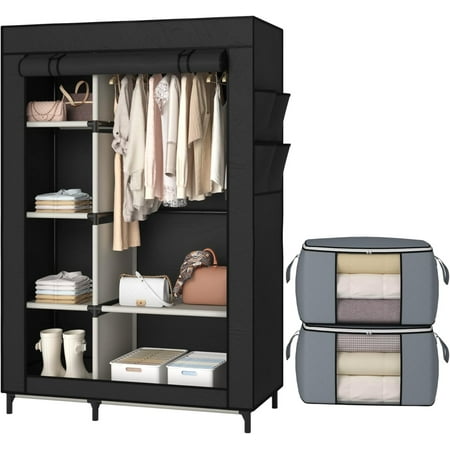 Portable Closet, Wardrobe with 6 Shelves and Hanging Rod, Storage Organizer