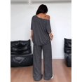 thumbnail image 6 of Women'S 2 Piece Travel Outfits Casual Short Sleeve Knit Sweater Set Wide Leg Pants Lounge Sets Dark Gray XL, 6 of 8