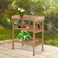 thumbnail image 2 of Outsunny Outdoor Garden Wooden Potting Bench Work Station Table w/ Hooks, 2 of 9