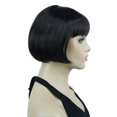 thumbnail image 3 of Lydell 6" Straight Short Bob Hair Flat Bangs Cute Central Dot Skin Top Heat Resistant Synthetic Wigs, Dark Brown, 3 of 8