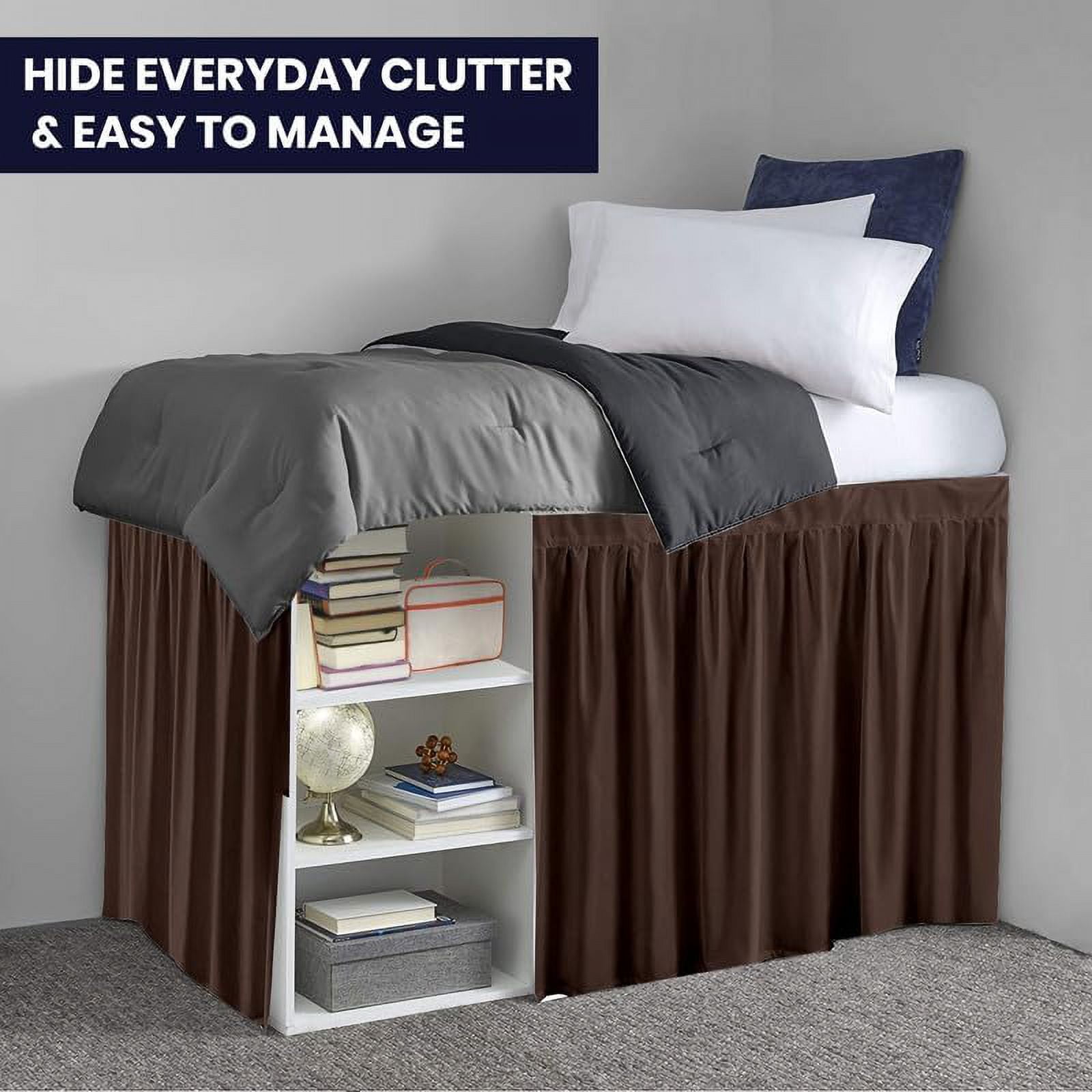Dorm Bed Skirt Twin XL 42" Drop, College Dorm Room Bed Skirts Easy to Put On Twin XL Size Dust Ruffle Dorm Sized Bed Skirts, 600TC Egyptian Cotton Bed Skirt, (Chocolate, Twin-XL - 42" Drop)