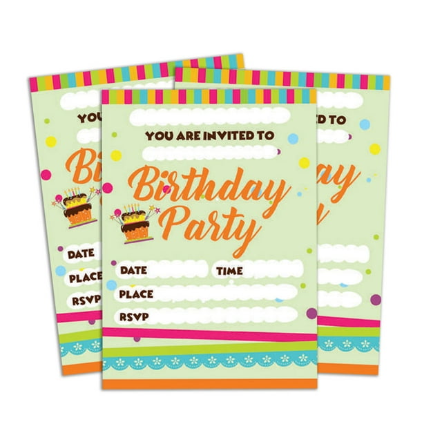 Darling Souvenir Green Birthday Invitation Card Printable Fill or Write In Blank Invites Party Supplies Pack Of 28 5 x 7 Inches