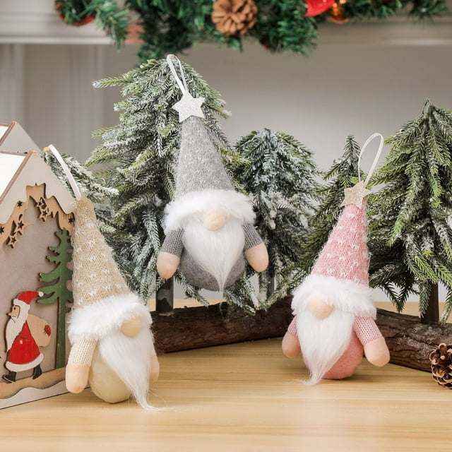 Fiudx Juego de Decoración Navideña, Figuras de Ancianos y Enanos Del Bosque, Adornos de Estrellas Tejidos, Decoración Festiva para El Hogar, Versátil Adorno para Árbol y Mesa, Opción de Regalo Navide
