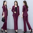 thumbnail image 2 of Quixlent 2 Pcs/Set Lady Formal Coat Pants Set Turn-down Collar Long Sleeves Suit Jacket Slim Fit Pure Color Flared Trousers Daily Wear Commuting Outfit Office Outfit, 2 of 8