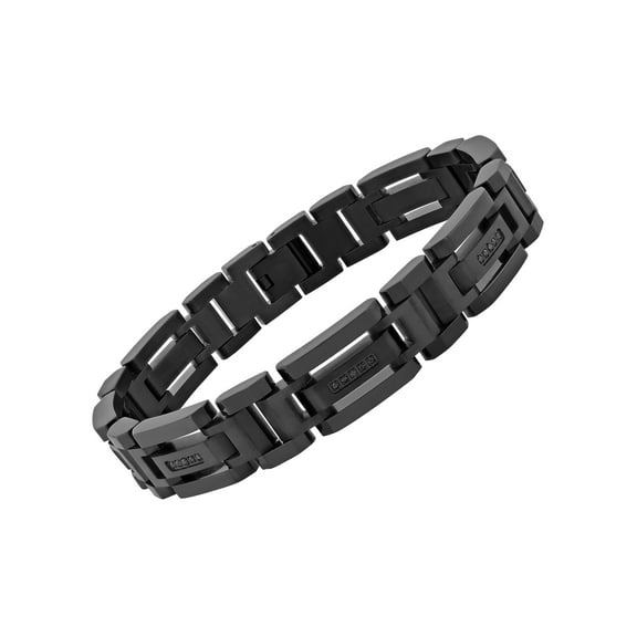 Mens 0.15 ctw Black Diamond Black Stainless Steel Link Bracelet