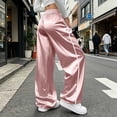 thumbnail image 4 of Guluxicc Women's Satin Pants with Pockets Trendy Elastic Waist Long Wide Leg Trousers for Everyday Wear Summer Casual Outfits, 4 of 6