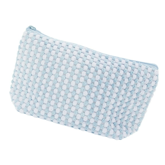 Vocoste 1 Pc Women Trapezoidal Makeup Bag for Vacation Outdoor Activities Travel Blue Plush