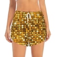 thumbnail image 2 of Balery Bright Shiny Golden Pantalones cortos deportivos para mujer con forro y dos bolsillos, elásticos, para entrenamiento, gimnasio, yoga-Large, 2 of 7