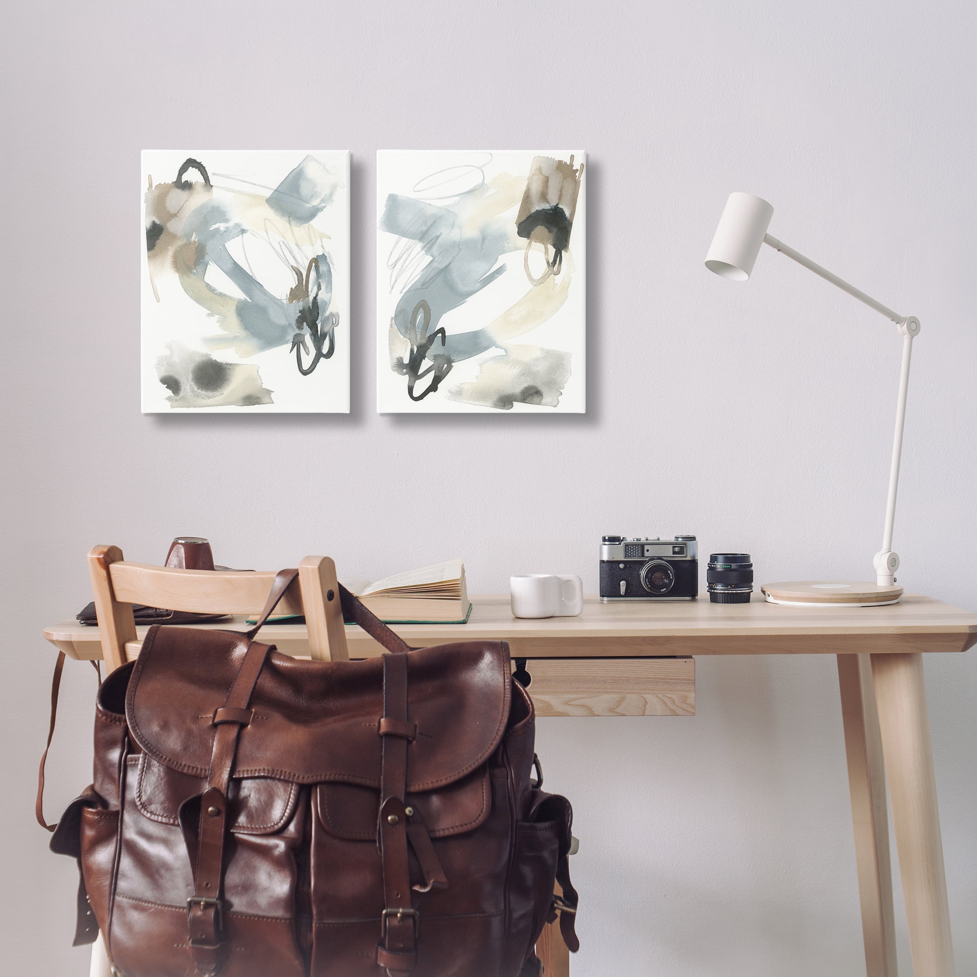 Stupell Industries Abstract Gray Brown Watercolor Abstract Painting Wrapped Canvas Art Print Wall Art, 16 x 20, Set of 2