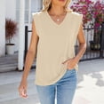 thumbnail image 5 of DuoJiaJ Womens Summer New Solid Color V Neck Cap Shoulder Sleeve Loose Sleeveless T Shirt Vest Women Ladies Tank Tops Beige L, 5 of 5