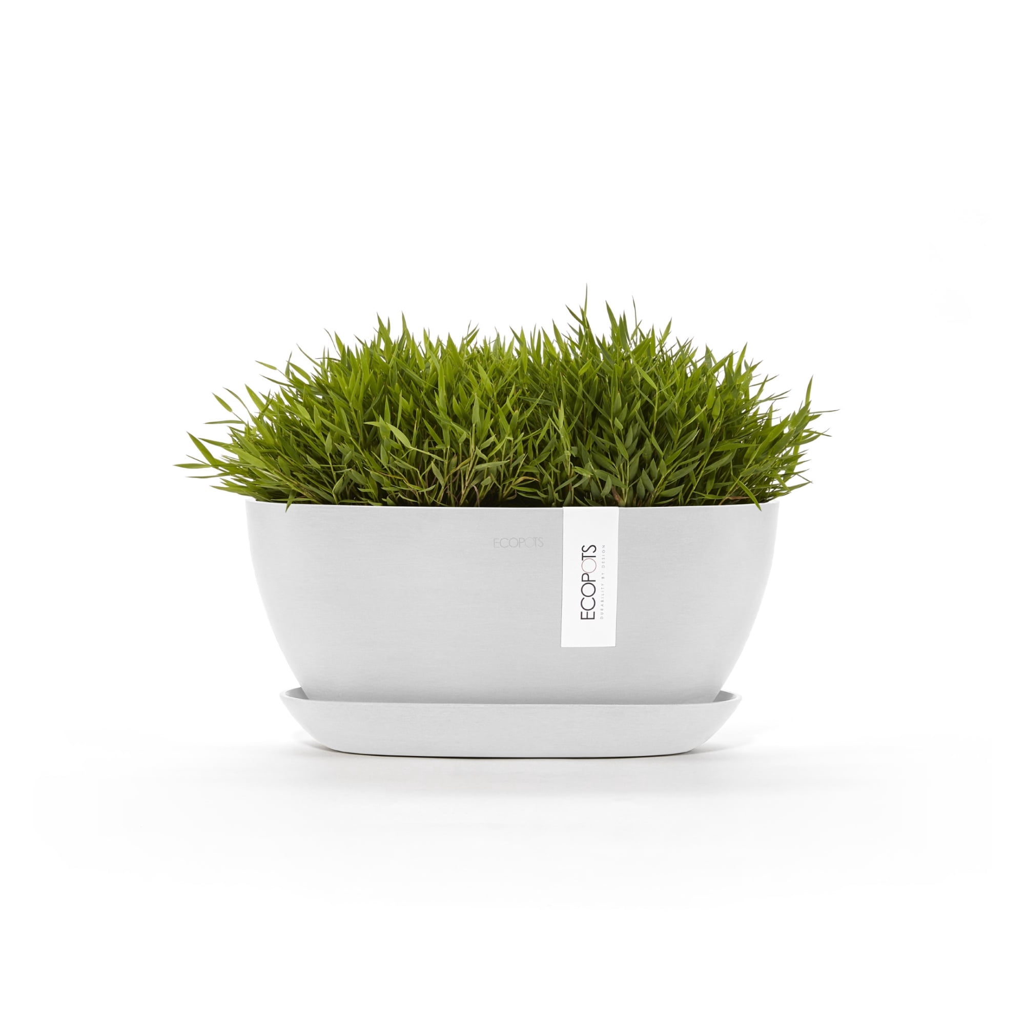 Ecopots Sofia Durable Modern Oval Indoor/Outdoor Recycled Based Composite Flower Pot Planter w/ Water Reservoir, Pure White, 12"