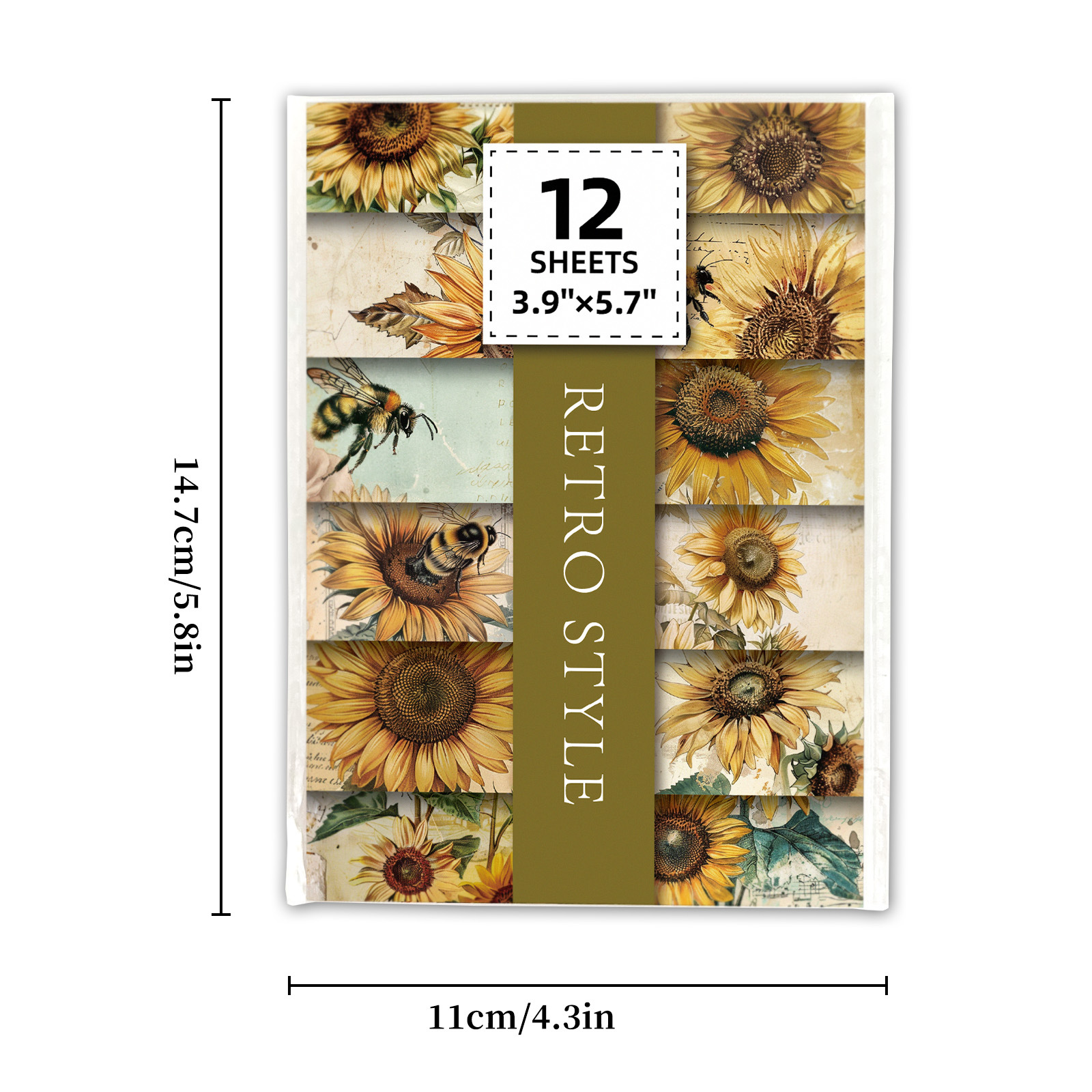 Romantic Sunflower Theme Scrapbook Paper - 12 Sheets Vintage Floral Background for DIY Crafts and Journals