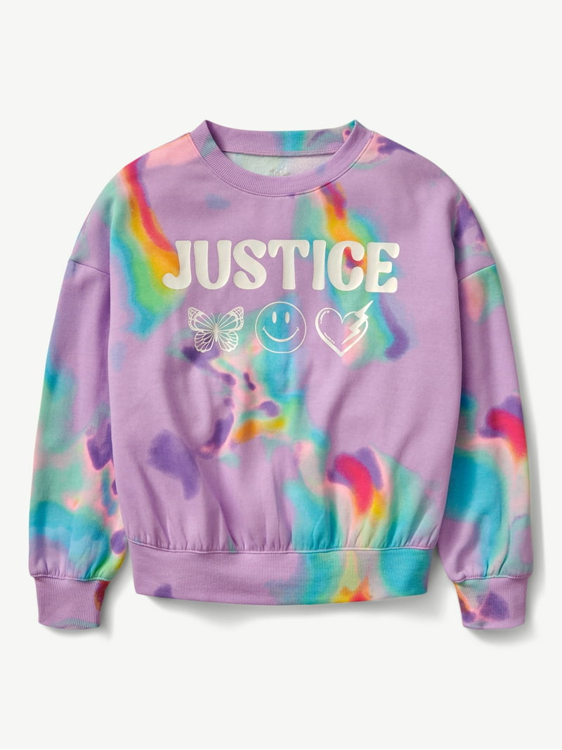 Justice Girls Fleece Crewneck Sweatshirt, XS-XLP, Palma Violet