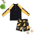 thumbnail image 3 of lnmuld Kids Swimsuits Boys Dinosaur Print Long Sleeve Rash Guard Swim Shirt and Trunks Set with Matching Cap for Sun Size:12-24 Months, 3 of 9