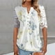 thumbnail image 2 of Blusa informal de manga corta con cuello en V y malla de encaje con estampado floral para mujer OAVQHLG3B Store lin121212, 2 of 4